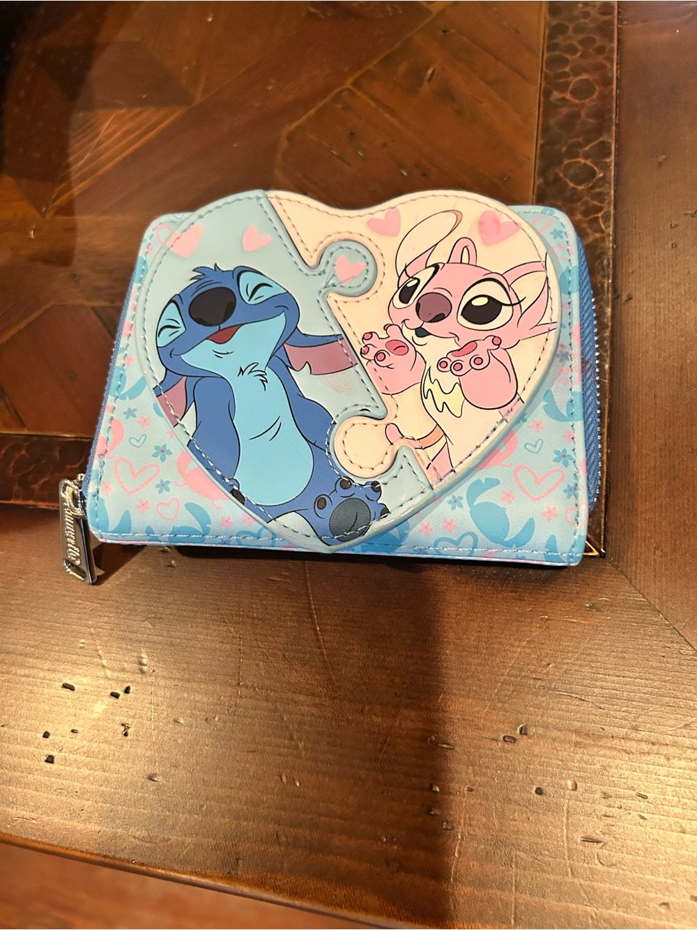 Loungefly Disney Lilo & Stitch Angel & Stitch Heart Puzzle Zip Around Wallet
